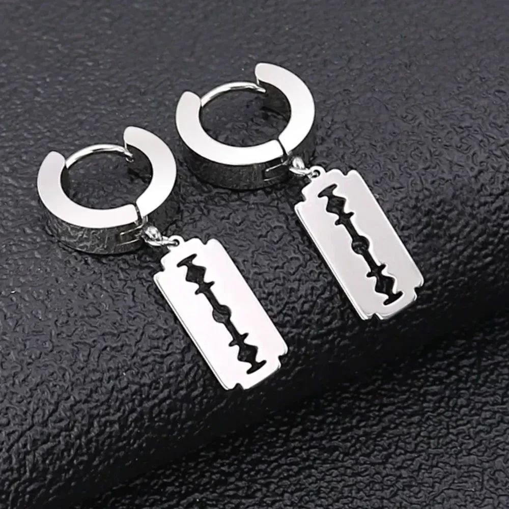 NEW Silver Hoops Hanging Razor Blades Earrings Jewerly